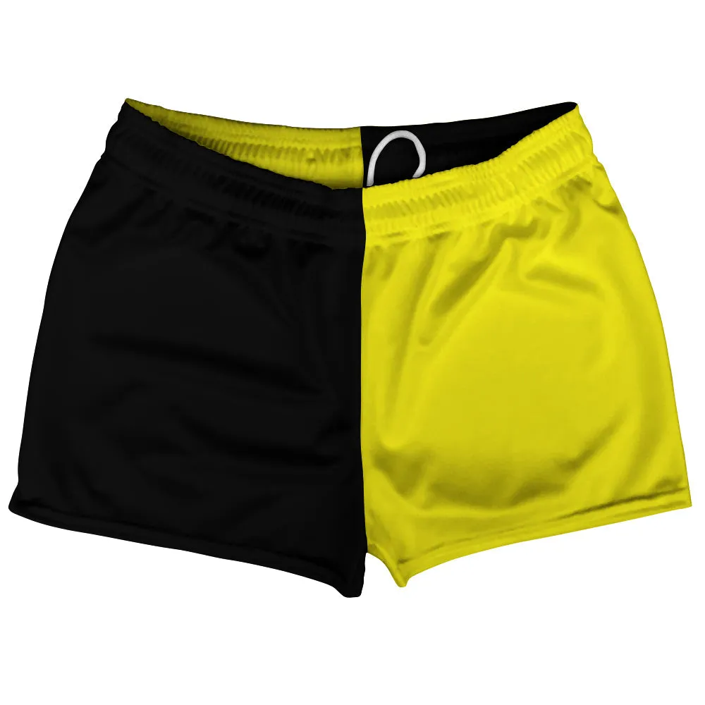 Black And Yellow Quad Color Shorty Short Gym Shorts 2.5" Inseam Made In USA