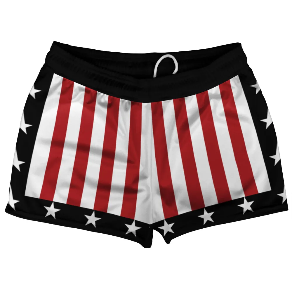 Black, Red and White Champ Shorty Short Gym Shorts 2.5" Inseam Made In USA