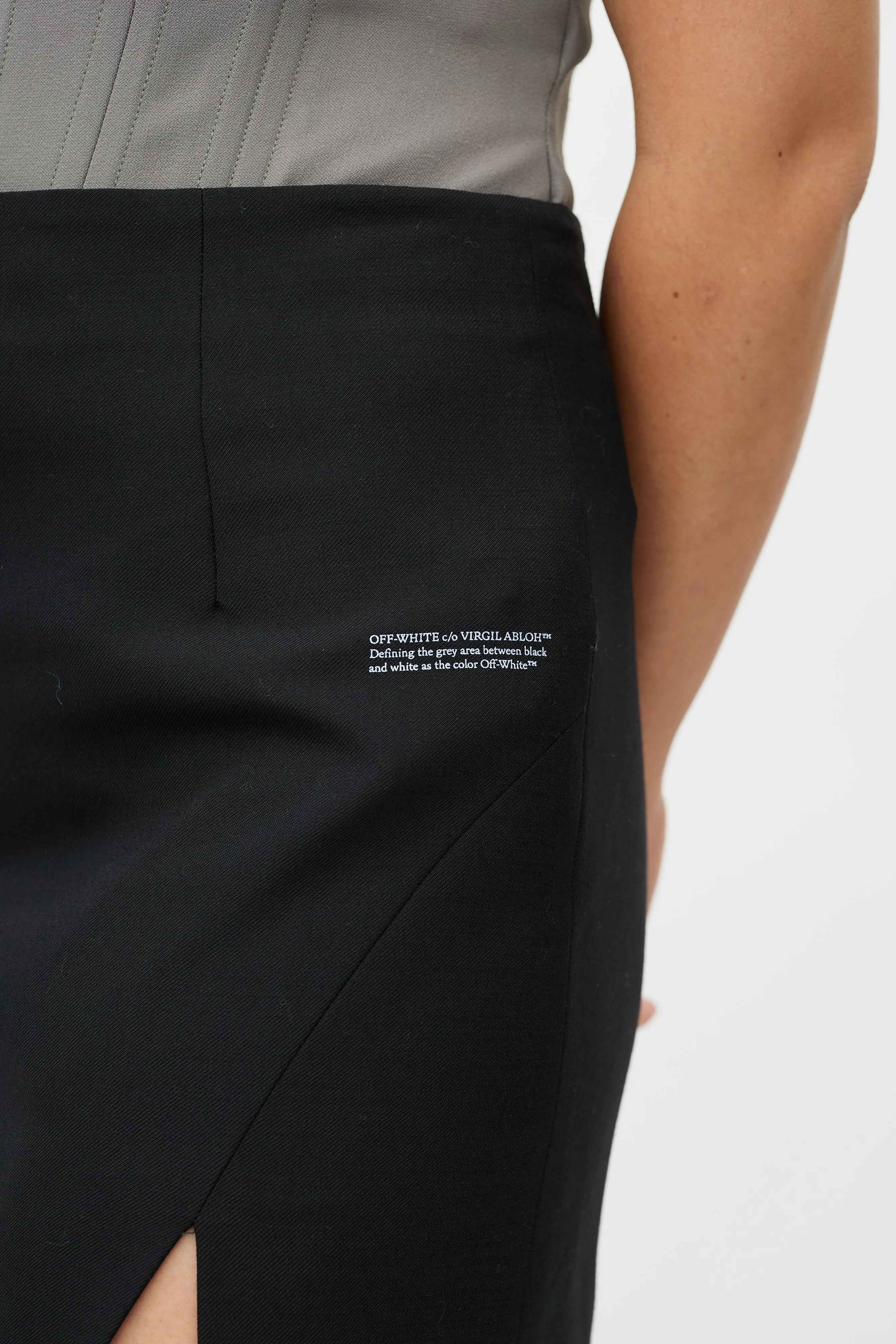 Black Wool Notched Logo Skirt
