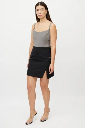 Black Wool Notched Logo Skirt