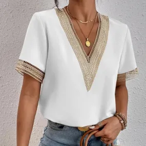 Elegant V-neck Splicing Lace Blouse