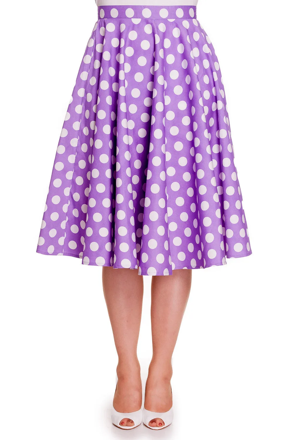 Hell Bunny 50's Lavender Color Polka Dot Mariam Circle Swing Skirt