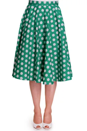 Hell Bunny 50's Polka dot Green White Polka Dot Mariam Circle Swing Skirt