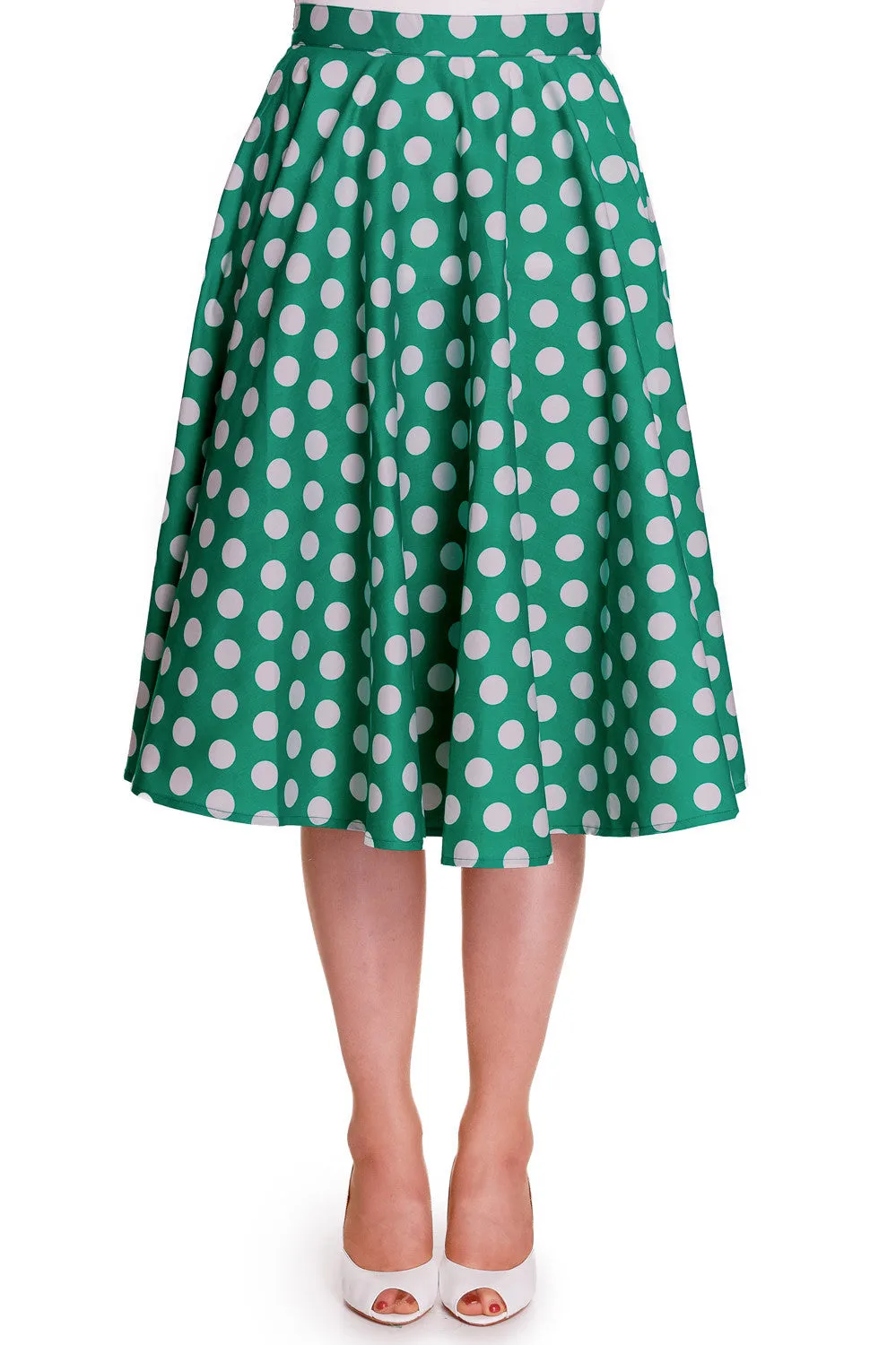 Hell Bunny 50's Polka dot Green White Polka Dot Mariam Circle Swing Skirt