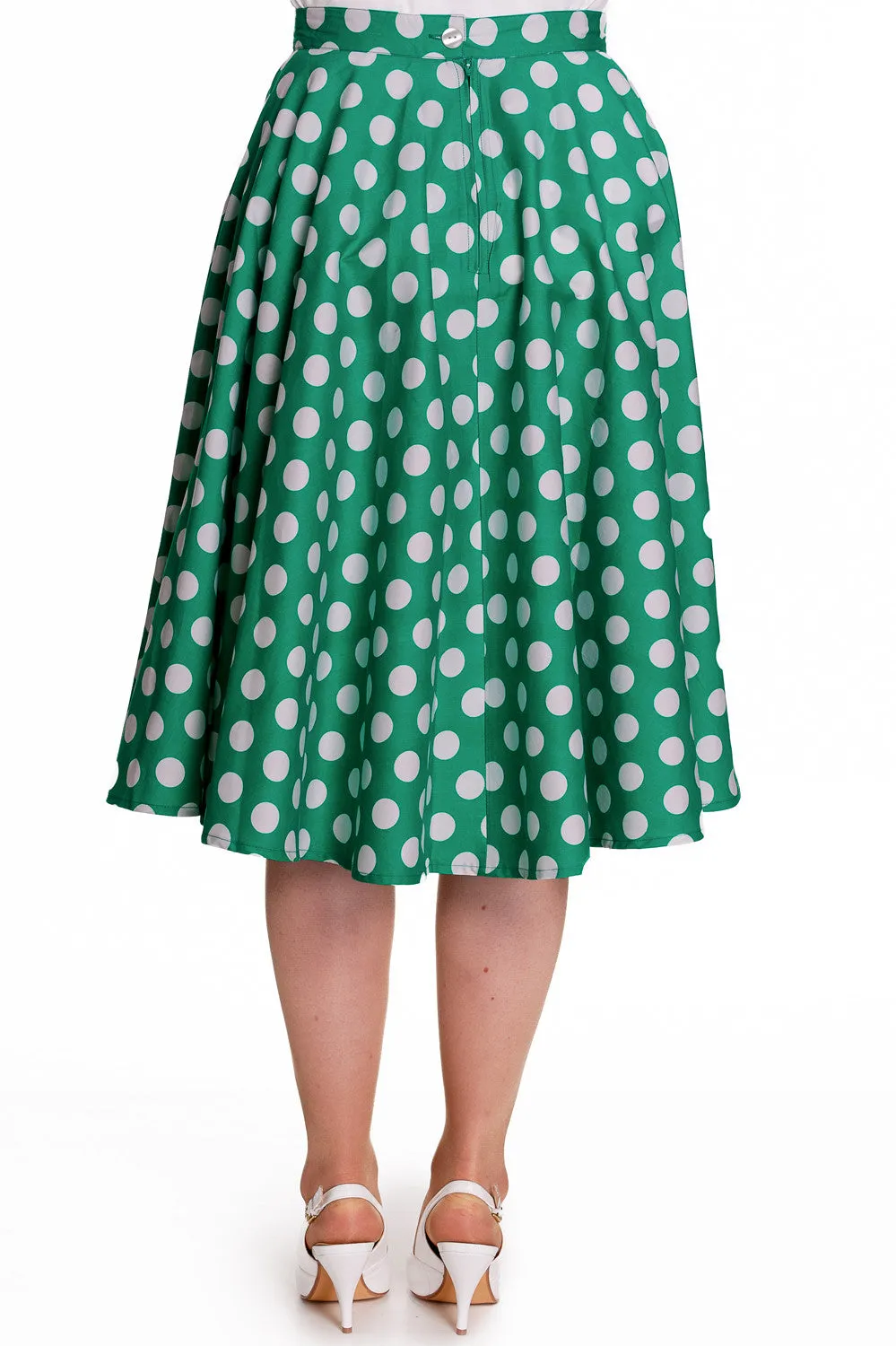 Hell Bunny 50's Polka dot Green White Polka Dot Mariam Circle Swing Skirt