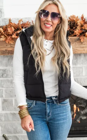 Hooded Puffer Vest With Fleece Lining