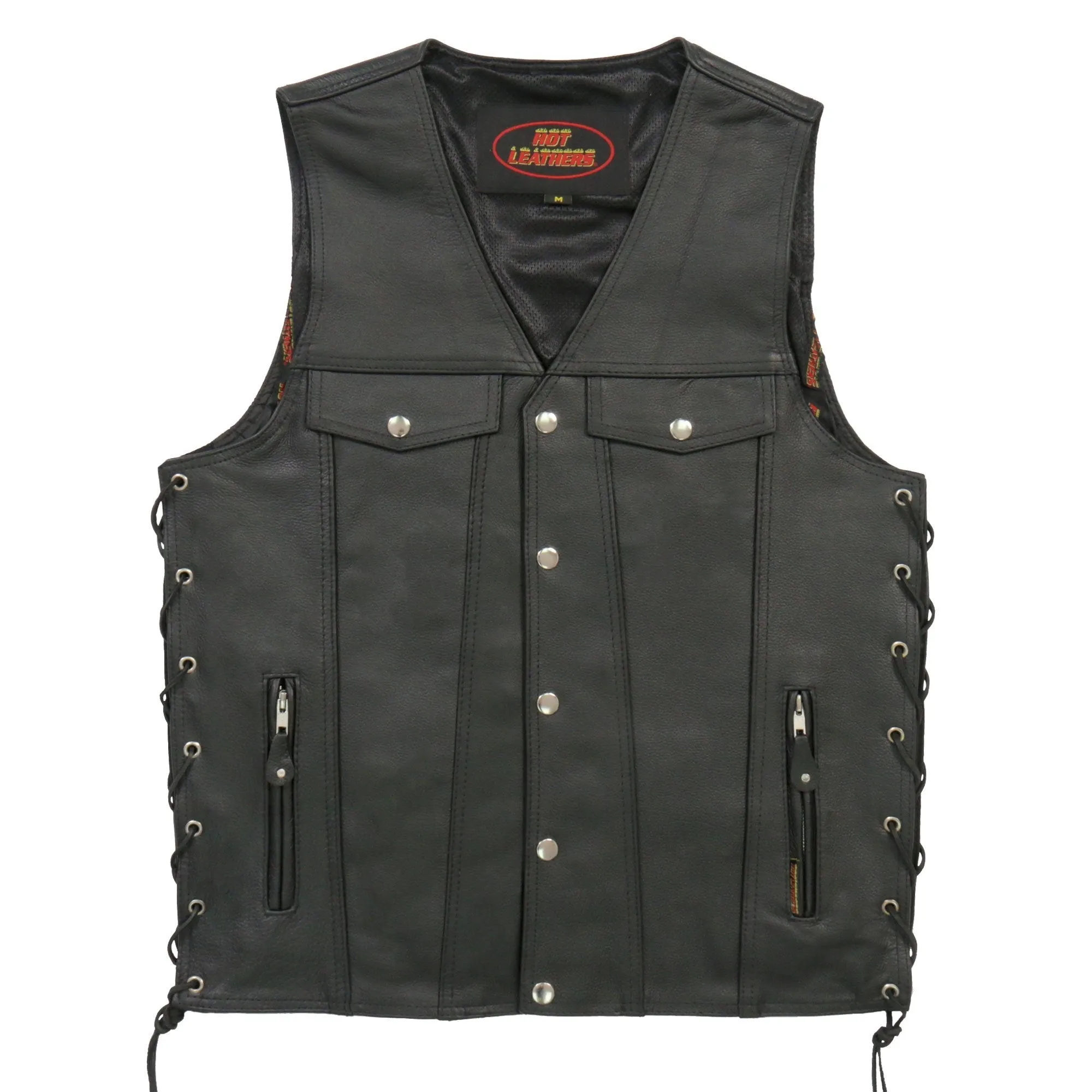 Hot Leathers VSM1038 Mens Black 'Conceal and Carry' Leather Vest with Side Lace