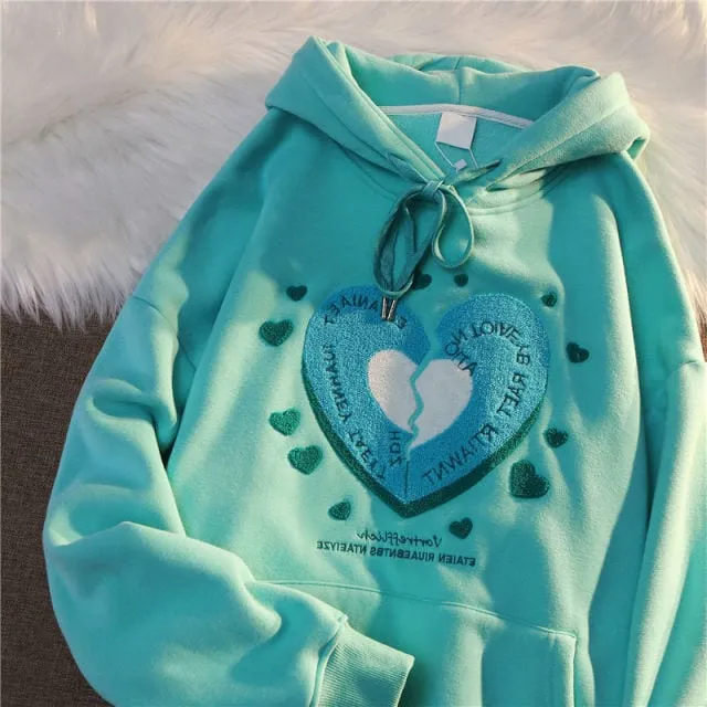 Kawaii Heart Print Hoodies
