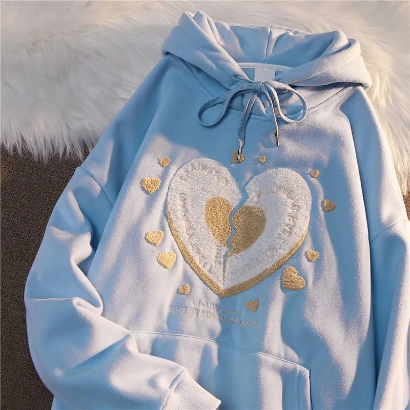 Kawaii Heart Print Hoodies