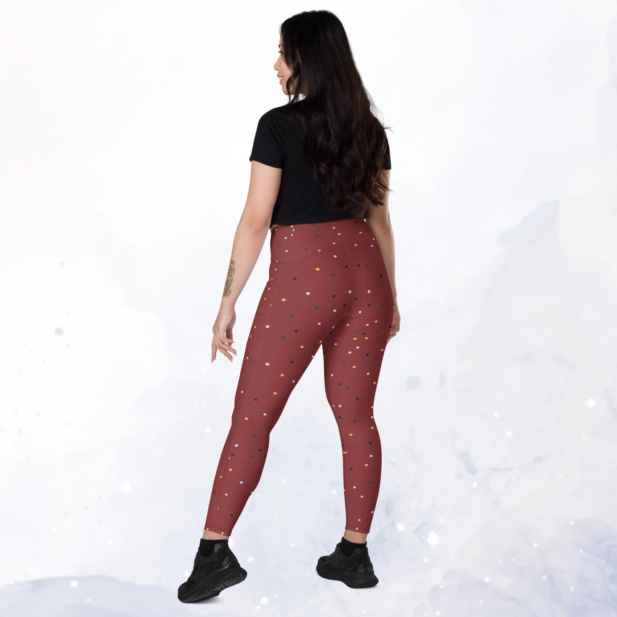 Maroon Red Dot Leggings with Pockets