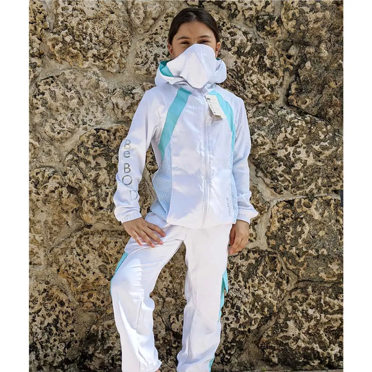 PROTECTIVE WHITE AND BLUE GIRLS' JACKET - FACE MASK INCLUDED