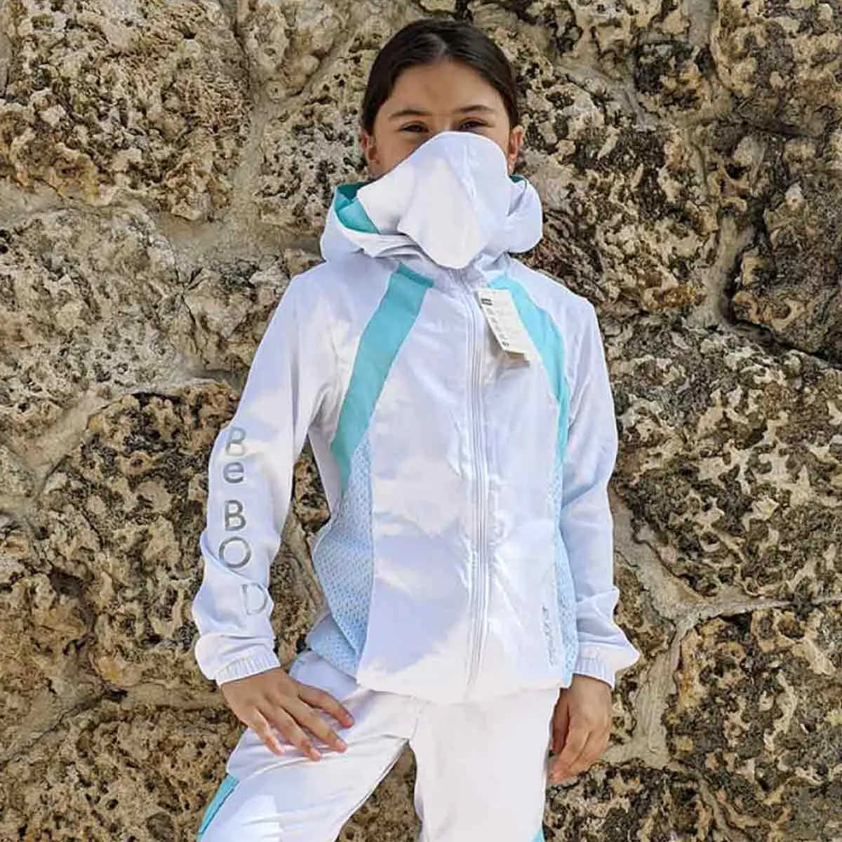PROTECTIVE WHITE AND BLUE GIRLS' JACKET - FACE MASK INCLUDED
