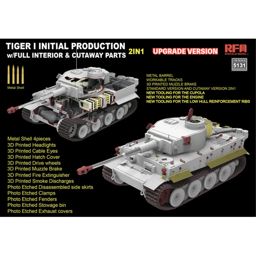 Ryefield Models 1/35 Pz.Kpfw. VI Ausf. E Tiger I Initial Production Upgrade Edition w/Full Interior & Cutaway Parts RM5131