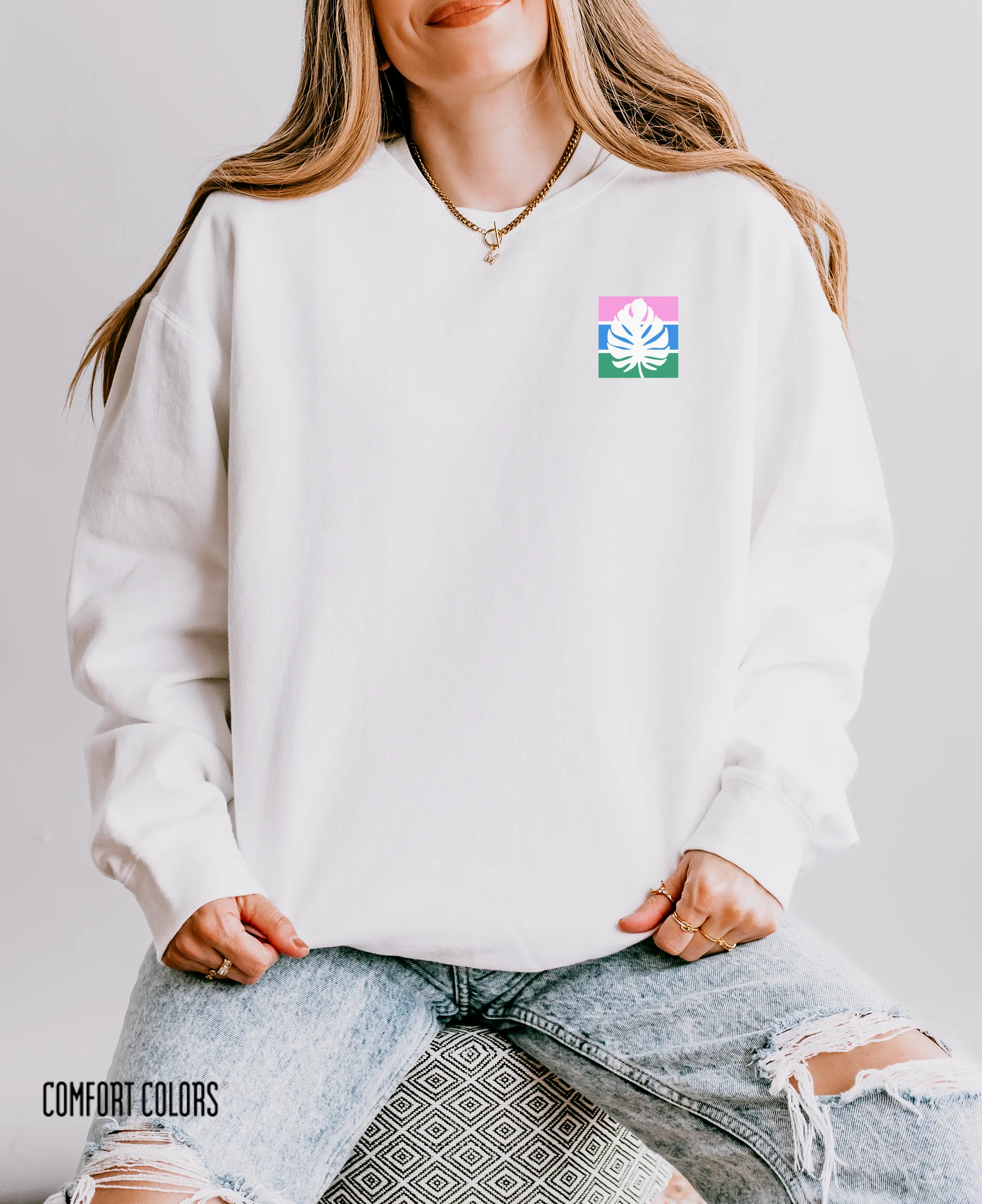 Striped Palm Logo Crewneck Sweatshirt