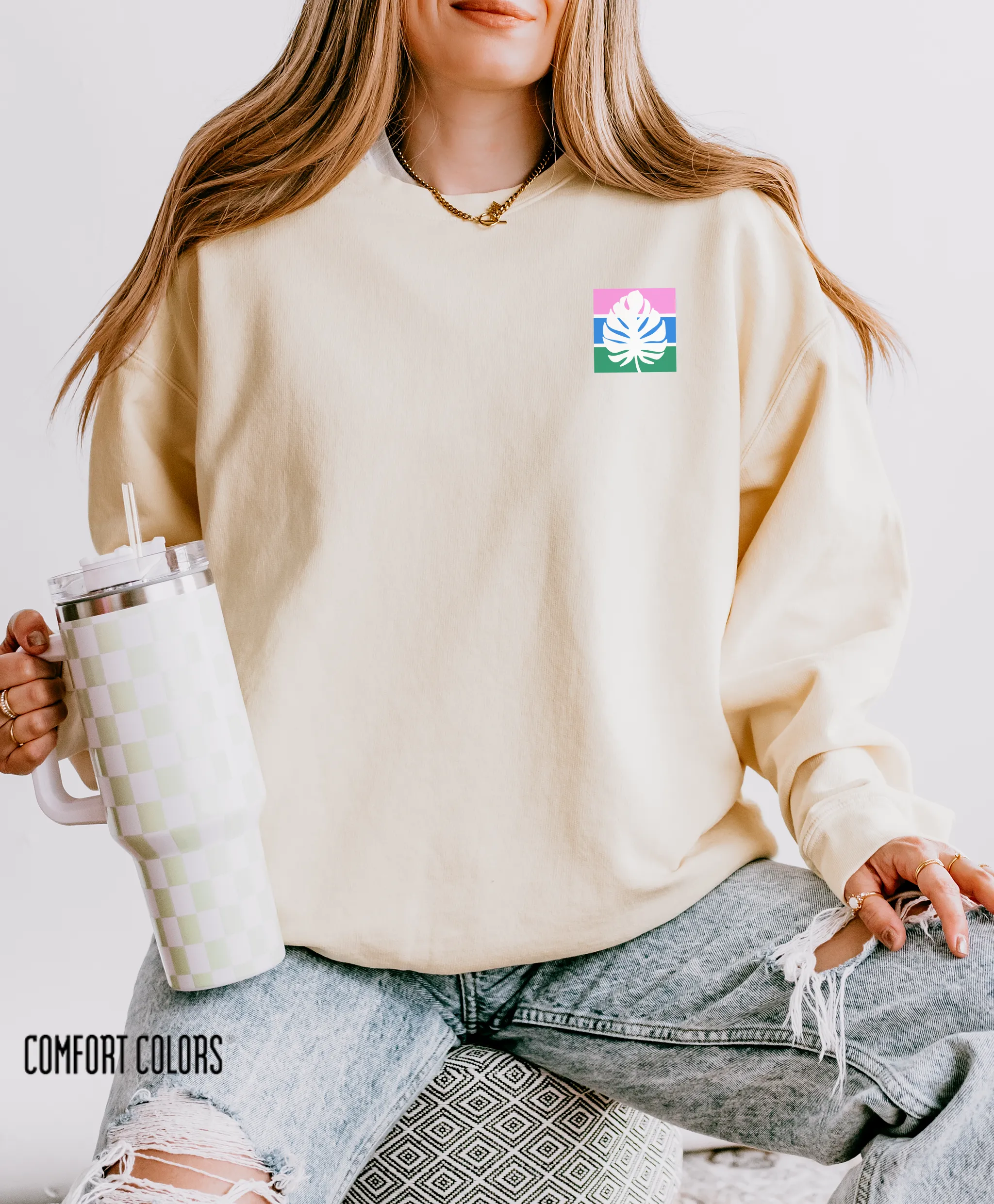 Striped Palm Logo Crewneck Sweatshirt