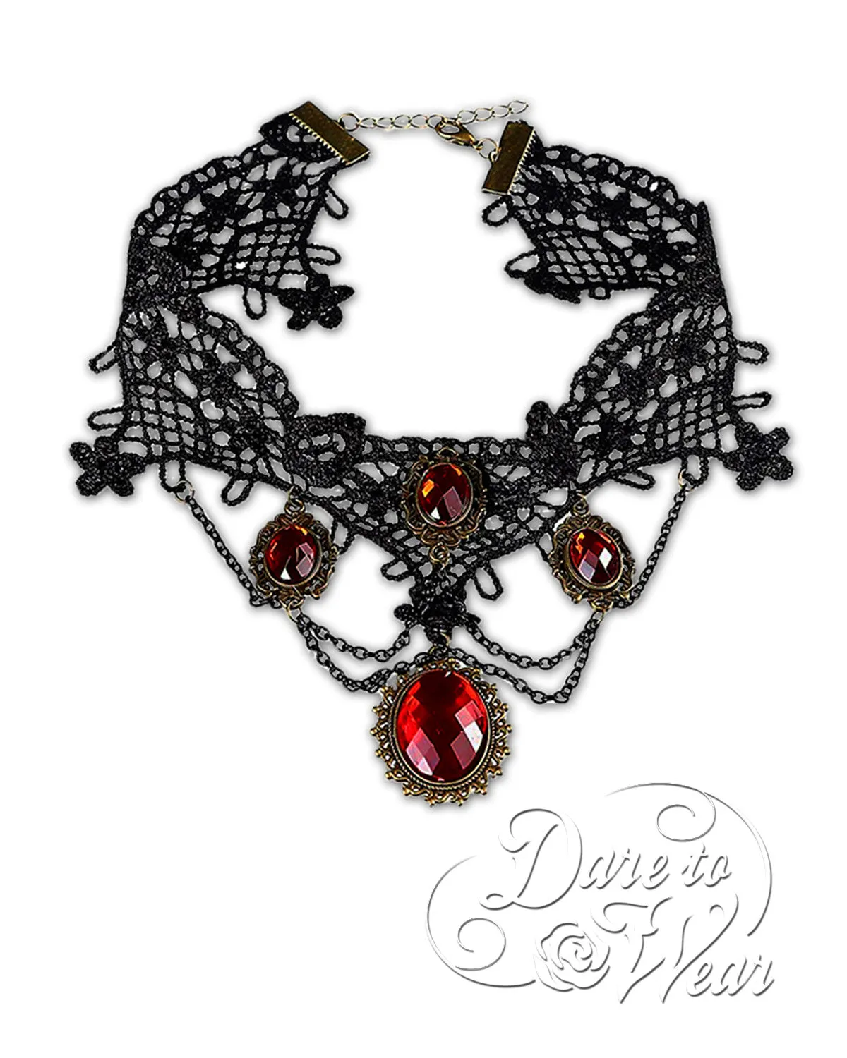 Vampire Ruby Black Lace Choker Necklace