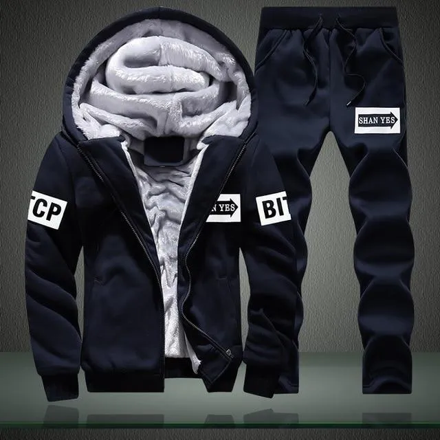 Winter Mens Warm Set Fleece Track suits for Men Tracksuit Brand Thicken Clothing Sudaderas Hombre Mens Suits Male Clothing D62