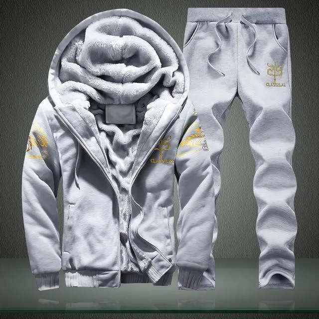 Winter Mens Warm Set Fleece Track suits for Men Tracksuit Brand Thicken Clothing Sudaderas Hombre Mens Suits Male Clothing D62