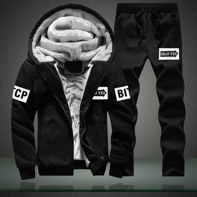 Winter Mens Warm Set Fleece Track suits for Men Tracksuit Brand Thicken Clothing Sudaderas Hombre Mens Suits Male Clothing D62