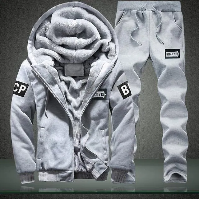 Winter Mens Warm Set Fleece Track suits for Men Tracksuit Brand Thicken Clothing Sudaderas Hombre Mens Suits Male Clothing D62