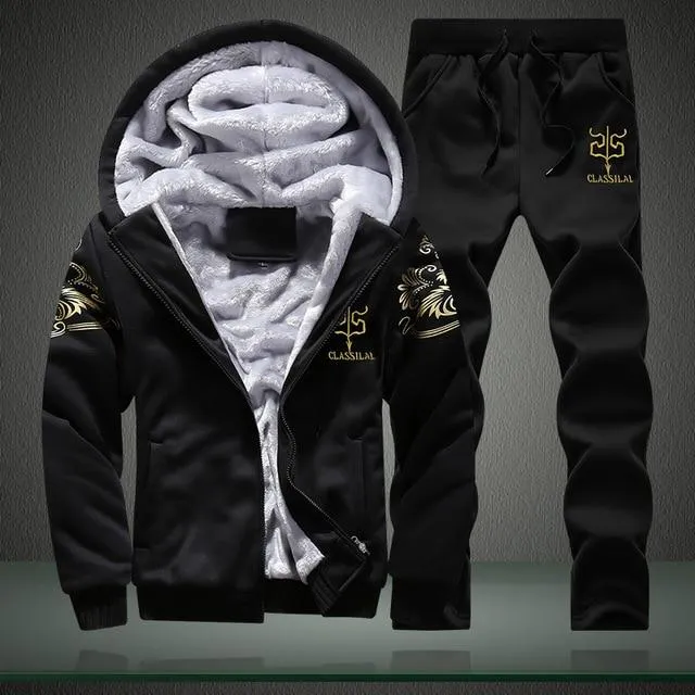 Winter Mens Warm Set Fleece Track suits for Men Tracksuit Brand Thicken Clothing Sudaderas Hombre Mens Suits Male Clothing D62